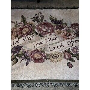 Tapestry Throw Blanket Live Well Love Much Laugh Often 50 X 65 Floral Purples